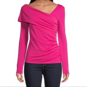 Long-Sleeve Asymmetric Ruched Top INC